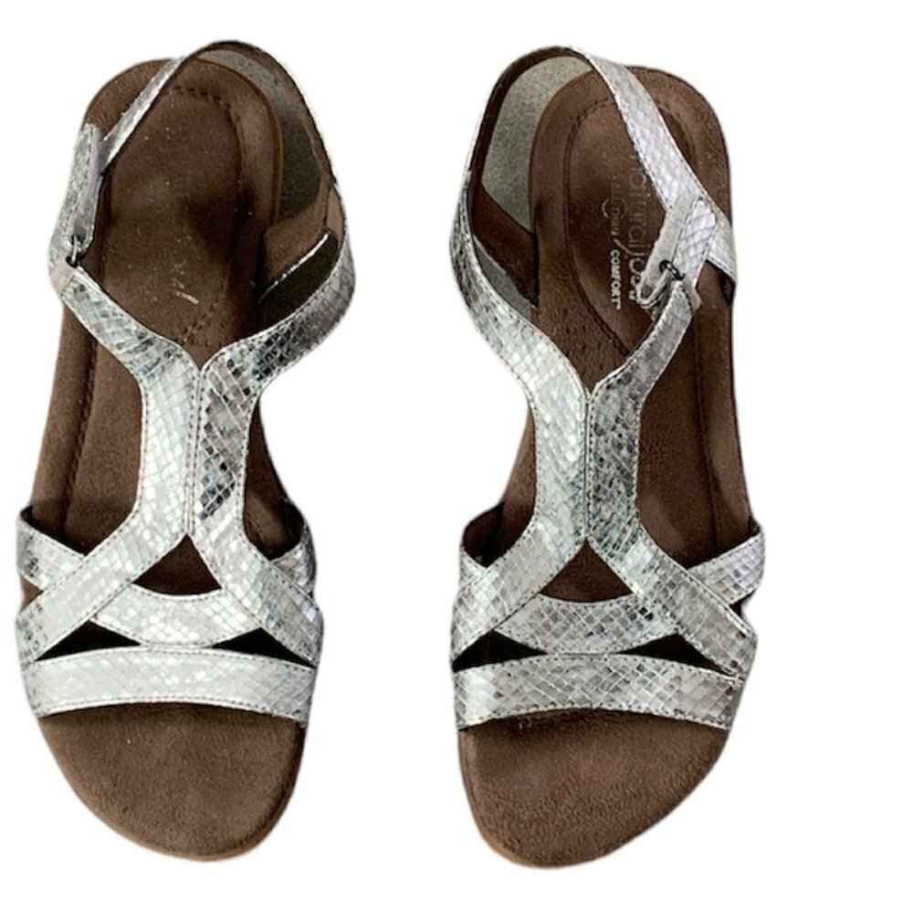 Natural Soul Joslen Strappy Slingback Comfort Sandal Sz 7M Silver #353D